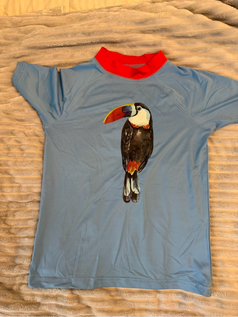 Oasis Light Blue Pet Shirt with Red Collar and Toucan Print